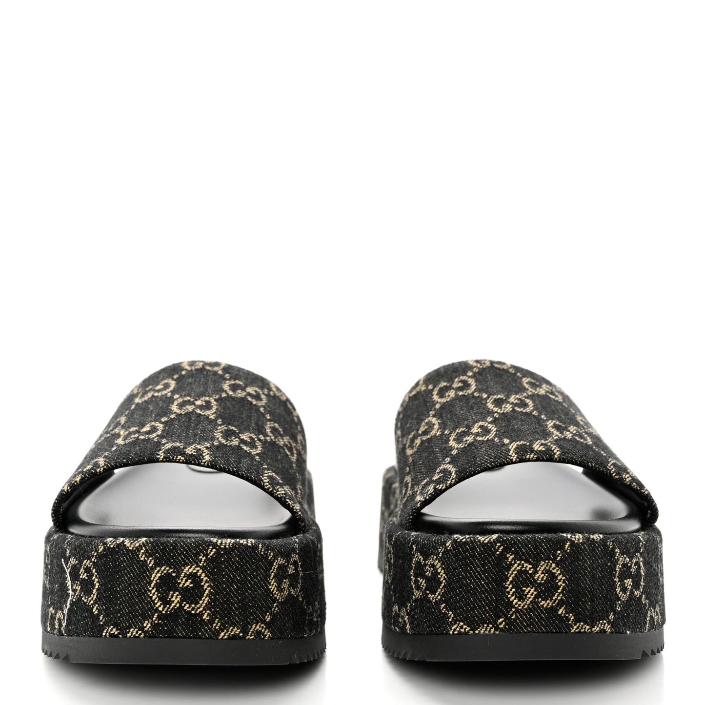 Jacquard Black Denim GG Monogram Angelina Platform 55mm Slide Sandals 36.5 Black Ivory