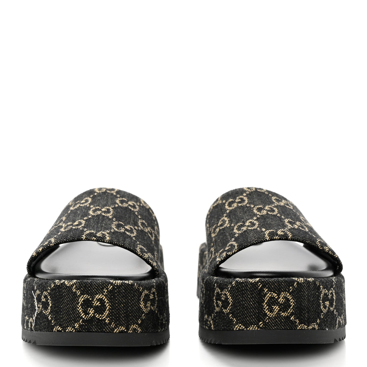 Gucci Jacquard Black Denim GG Monogram Angelina Platform 55mm Slide Sandals 36.5 Black Ivory 2 of 9