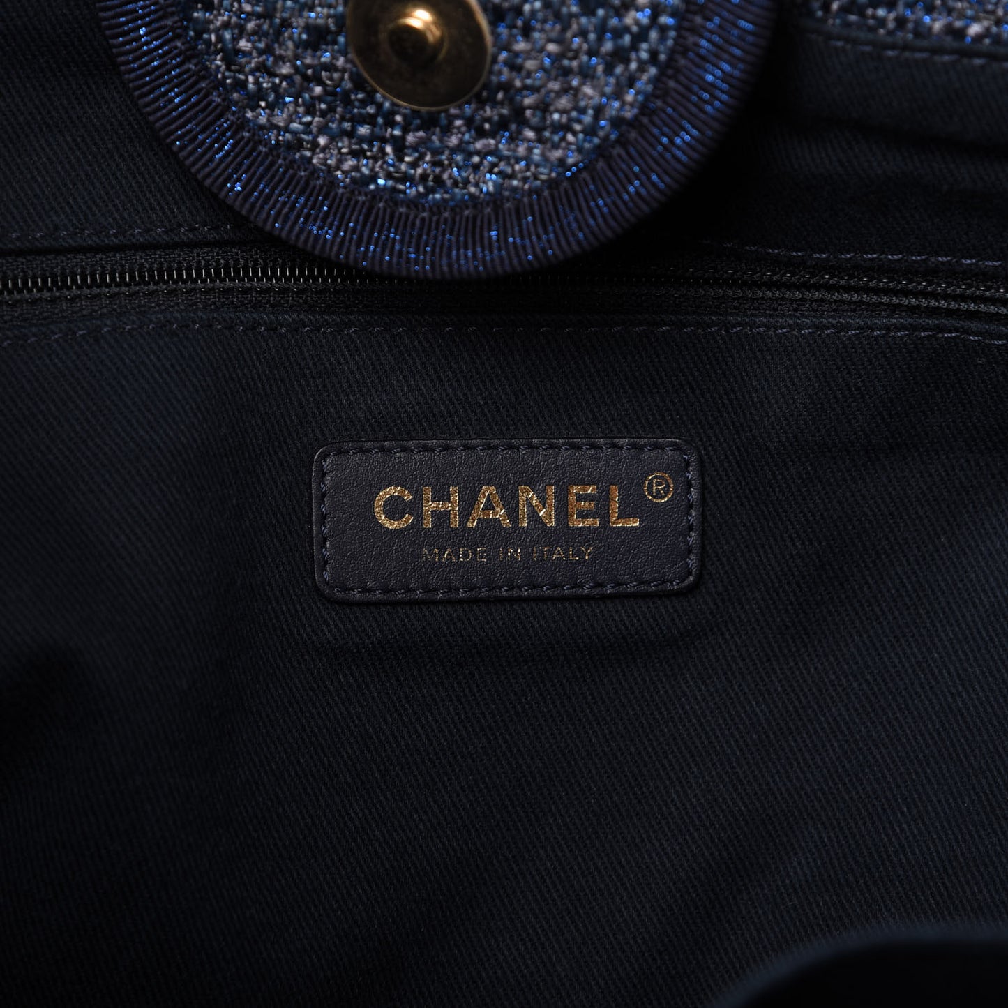 Lurex Canvas Medium Deauville Tote Navy Blue