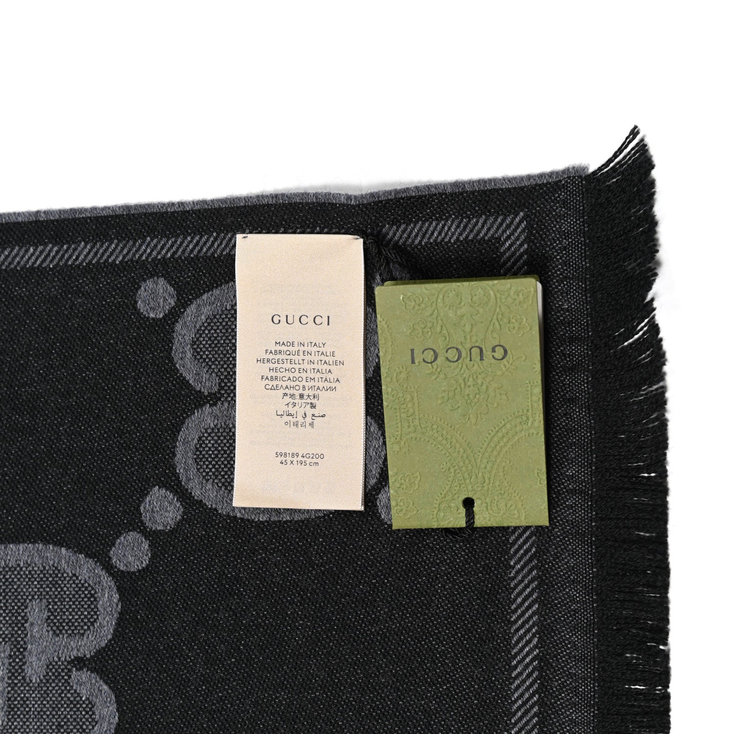 Gucci Wool Jacquard Monogram Jumbo GG Nest Mel Scarf Lead Black 4 of 4