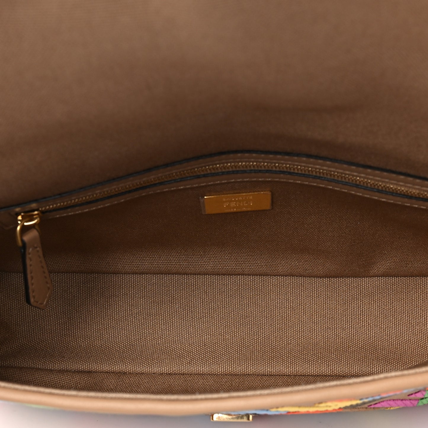 Canvas Vitello King FF Multicolor Embroidered Baguette Multicolor Cuoio