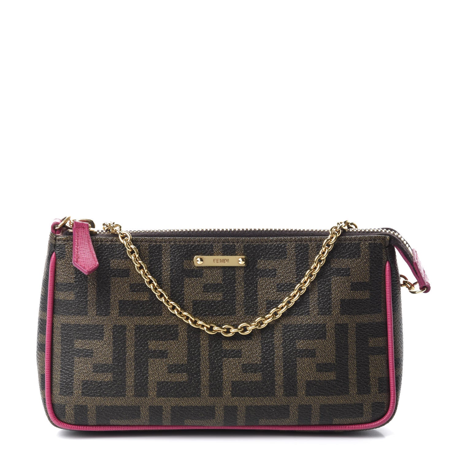 Fendi Zucca Spalmati Vitello Elite Pochette Tobacco Ciclamino 1 of 10