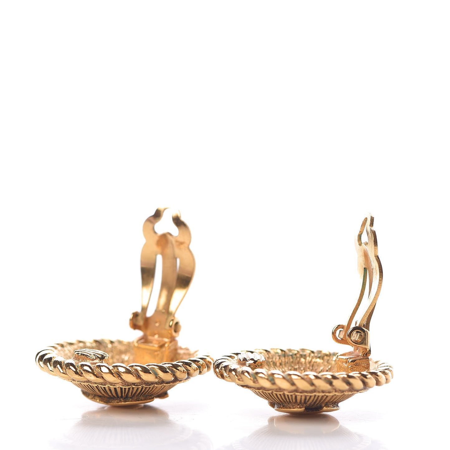CC Button Clip On Earrings Gold
