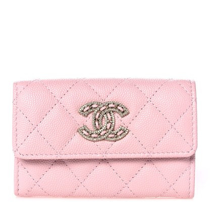 Chanel Caviar Quilted Crystal CC Flap Card Holder Pink 1 of 12