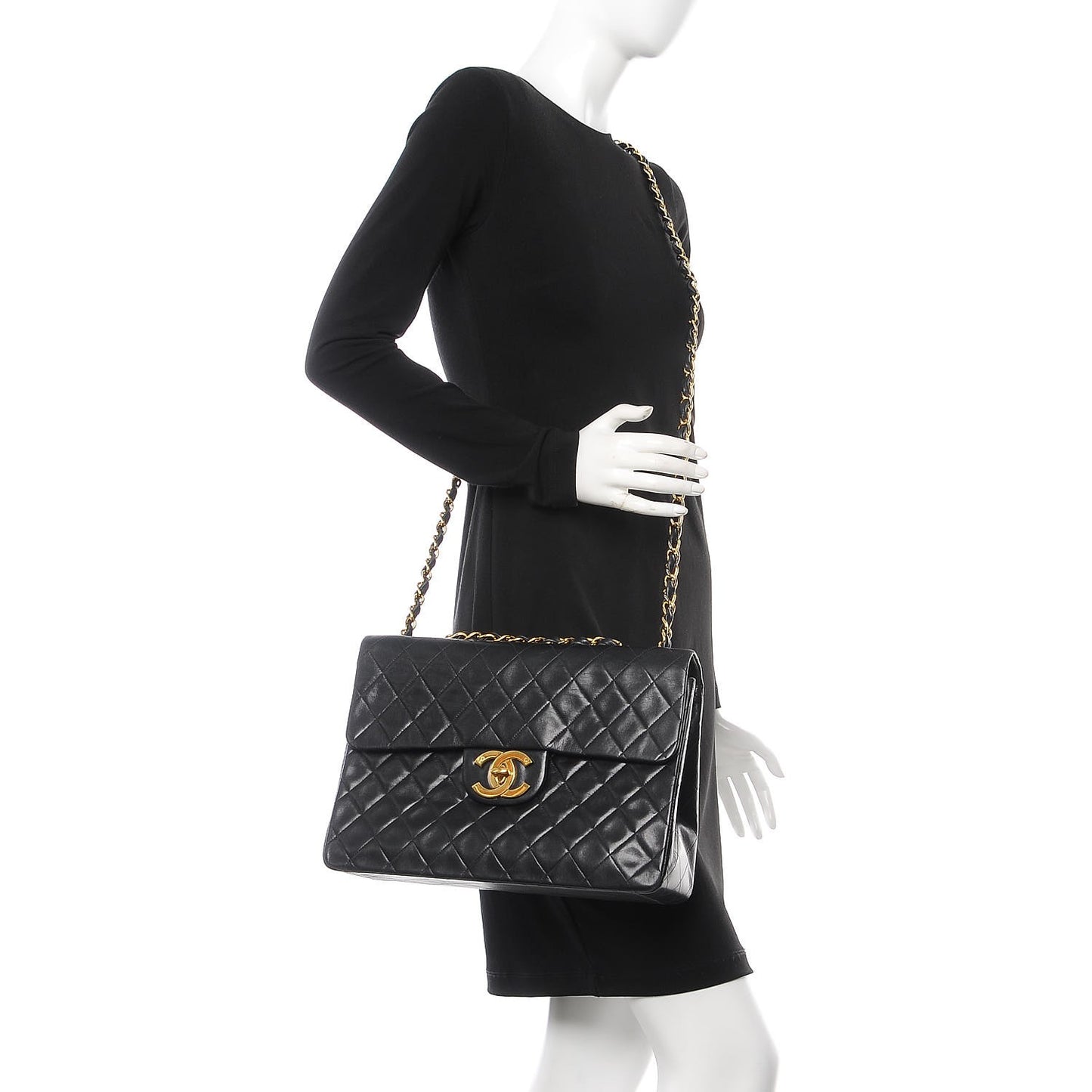 Lambskin Quilted XL Jumbo Single Flap Black
