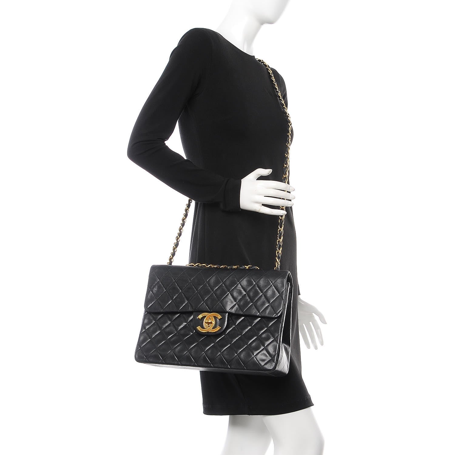 Chanel Lambskin Quilted XL Jumbo Single Flap Black 2 of 10