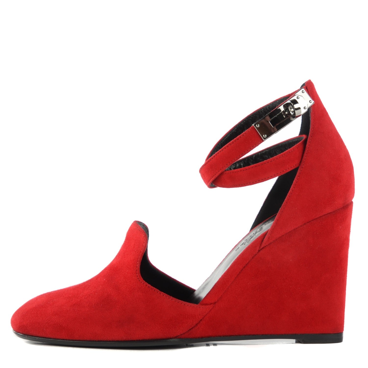 Hermes Suede Goatskin Lively Wedge Pumps 37 Piment 1 of 9