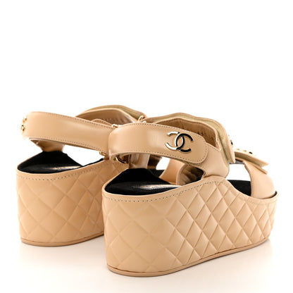Chanel Shiny Calfskin Logo Platform Sandals 38 Beige 4 of 9