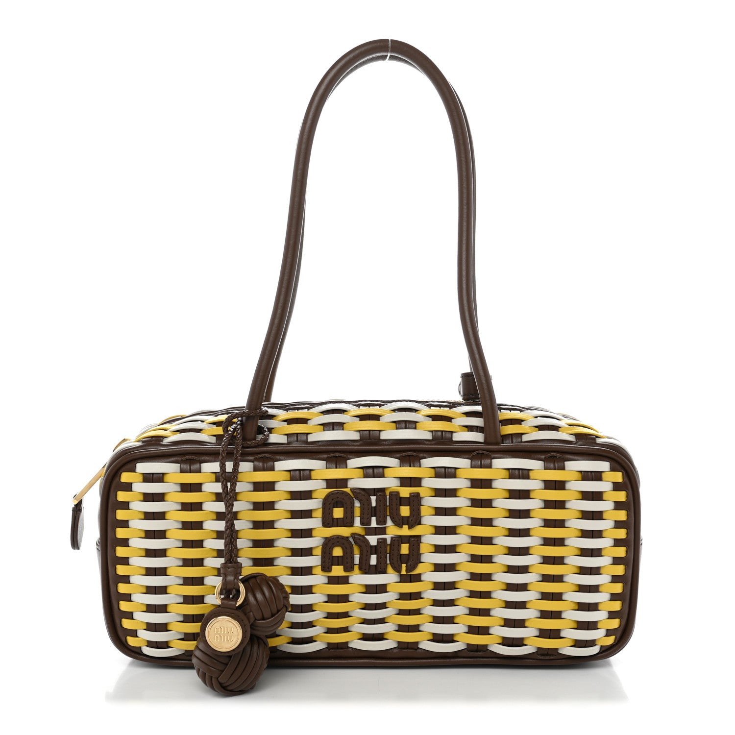 Miu Miu Woven Calfskin Small Beau Top Handle Bag Acero Sole Talco 1 of 9