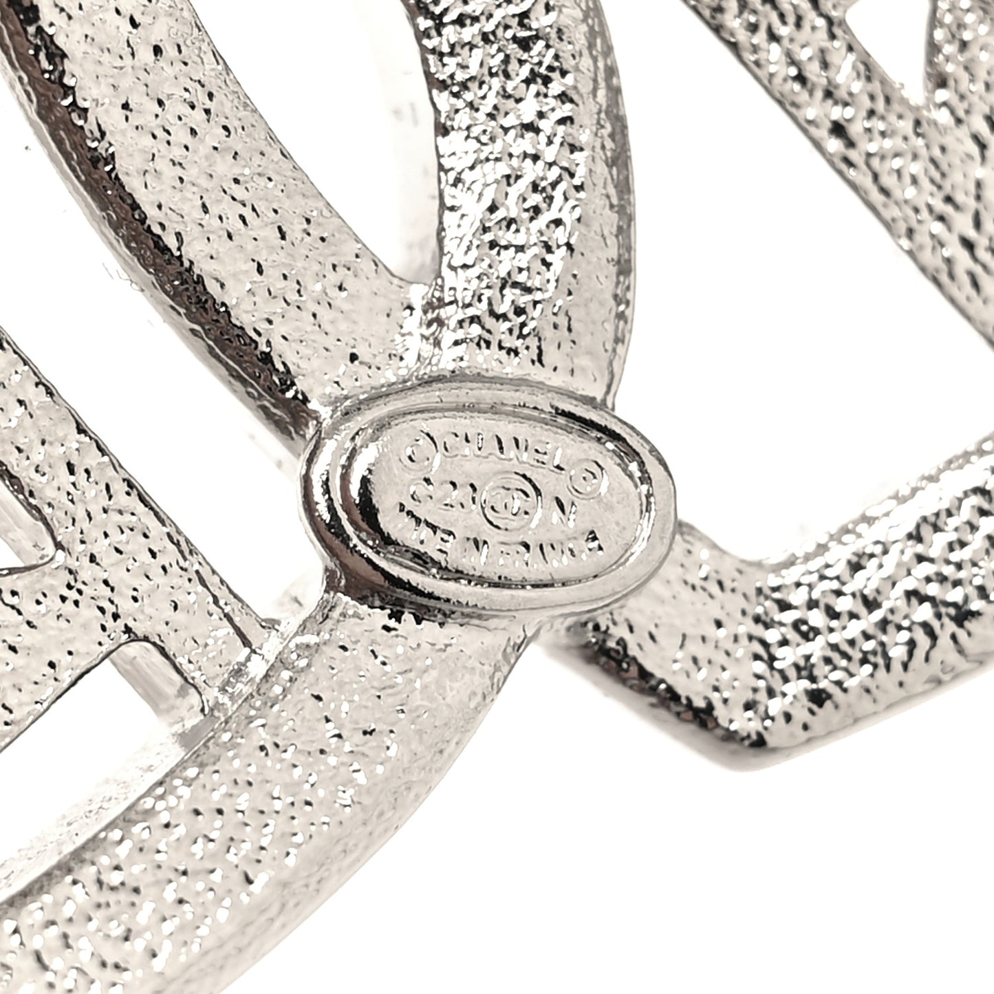 Crystal Double Heart Logo Brooch Silver