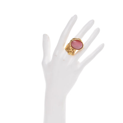 Saint Laurent Glass Cabochon Arty Ovale Ring 8 Gold Pink 2 of 4