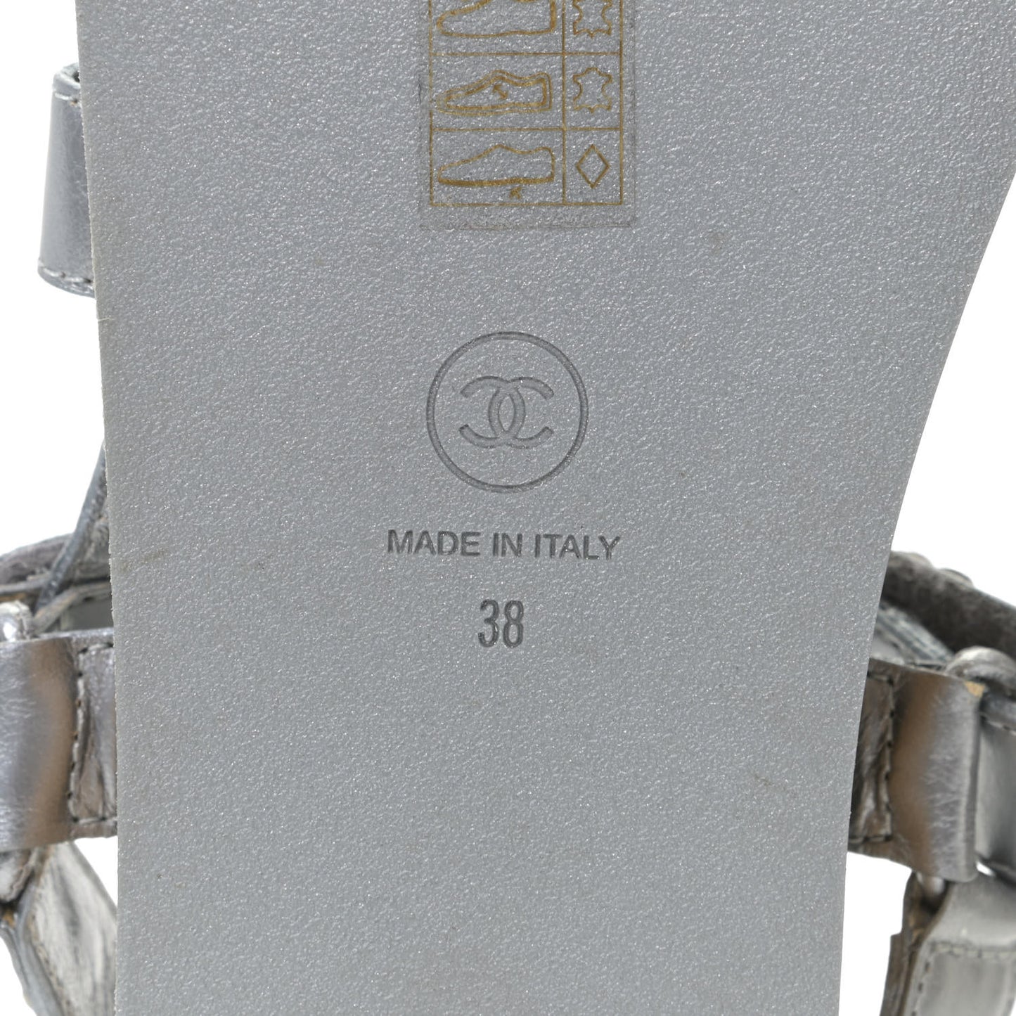 Metallic Calfskin Chain Flat Sandals 38 Silver