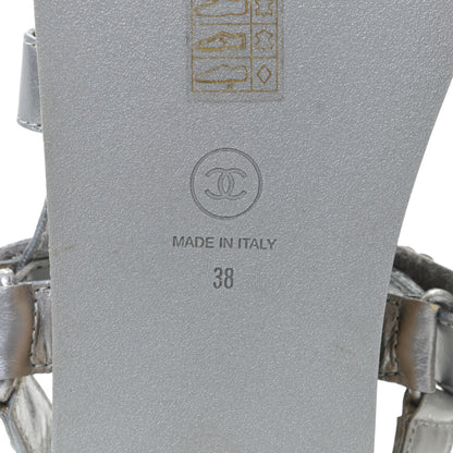 Chanel Metallic Calfskin Chain Flat Sandals 38 Silver 8 of 9