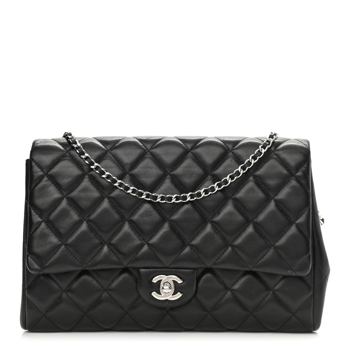 Lambskin Quilted Clutch With Chain Flap Black