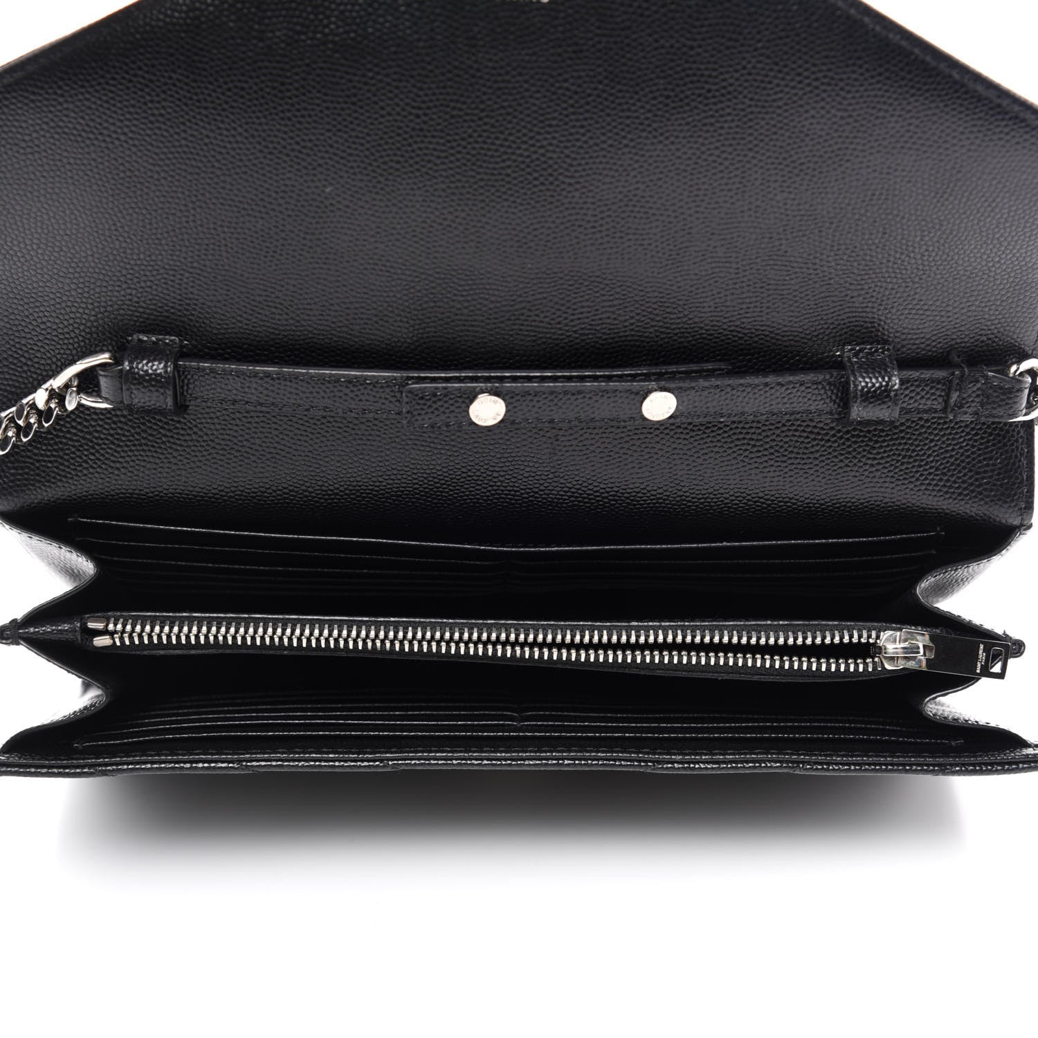 Saint Laurent Grain De Poudre Matelasse Chevron Monogram Chain Wallet Black 5 of 12