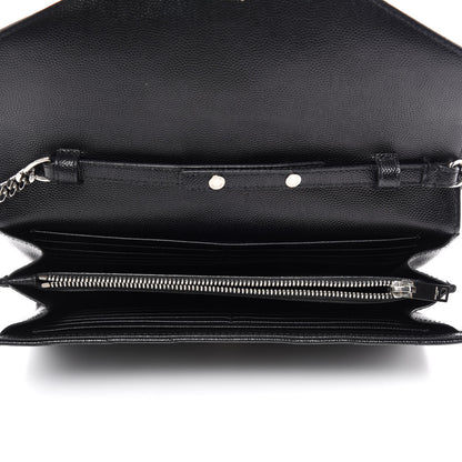 Saint Laurent Grain De Poudre Matelasse Chevron Monogram Chain Wallet Black 5 of 12