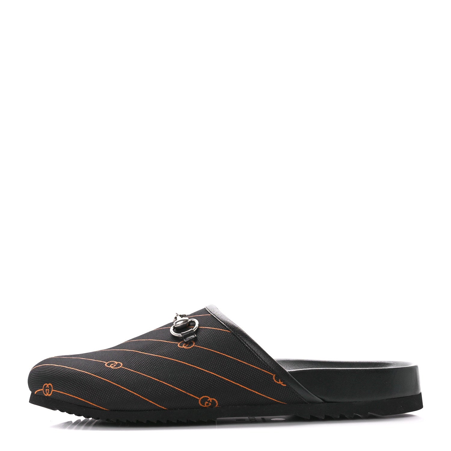 Gucci Vintage Jacquard Diagonal GG Horsebit Mens River Mule Slippers 13 Black Orange 1 of 11