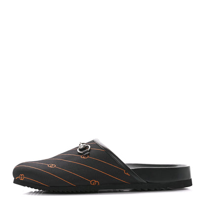 Gucci Vintage Jacquard Diagonal GG Horsebit Mens River Mule Slippers 13 Black Orange 1 of 11