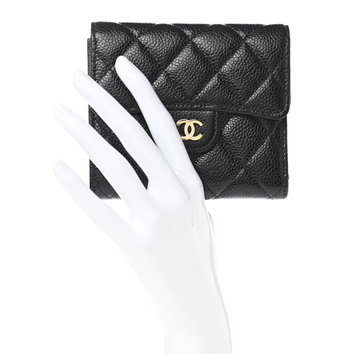 Caviar Quilted Compact Flap Wallet Black