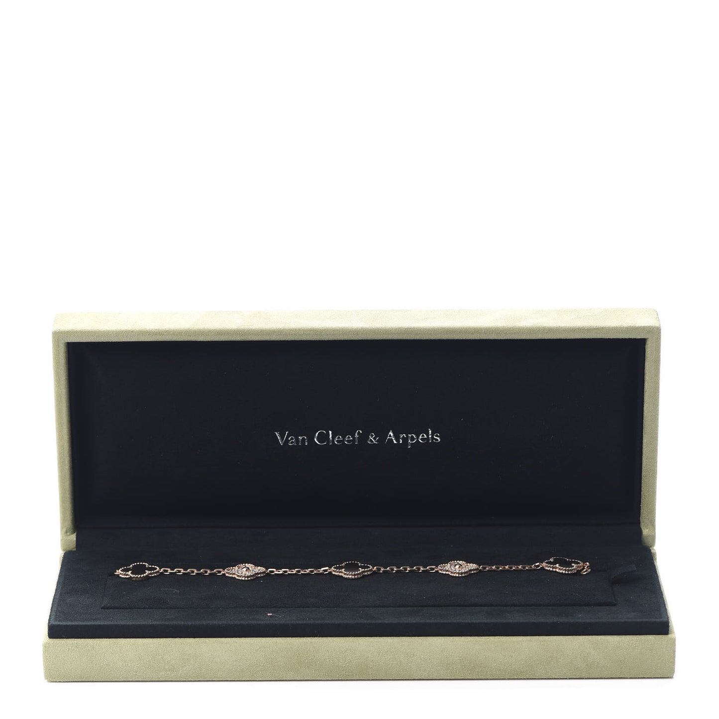 18K Rose Gold Diamond Gray Mother of Pearl 5 Motifs Vintage Alhambra Bracelet