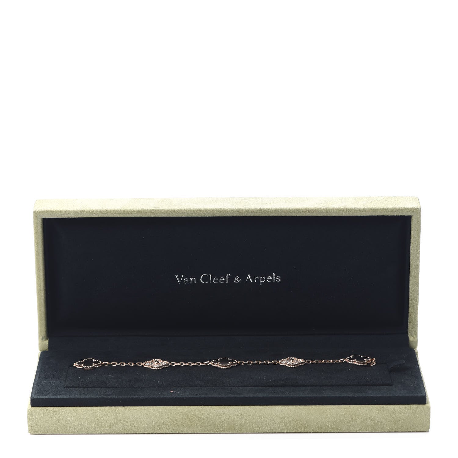 Van Cleef & Arpels 18K Rose Gold Diamond Gray Mother of Pearl 5 Motifs Vintage Alhambra Bracelet 8 of 8