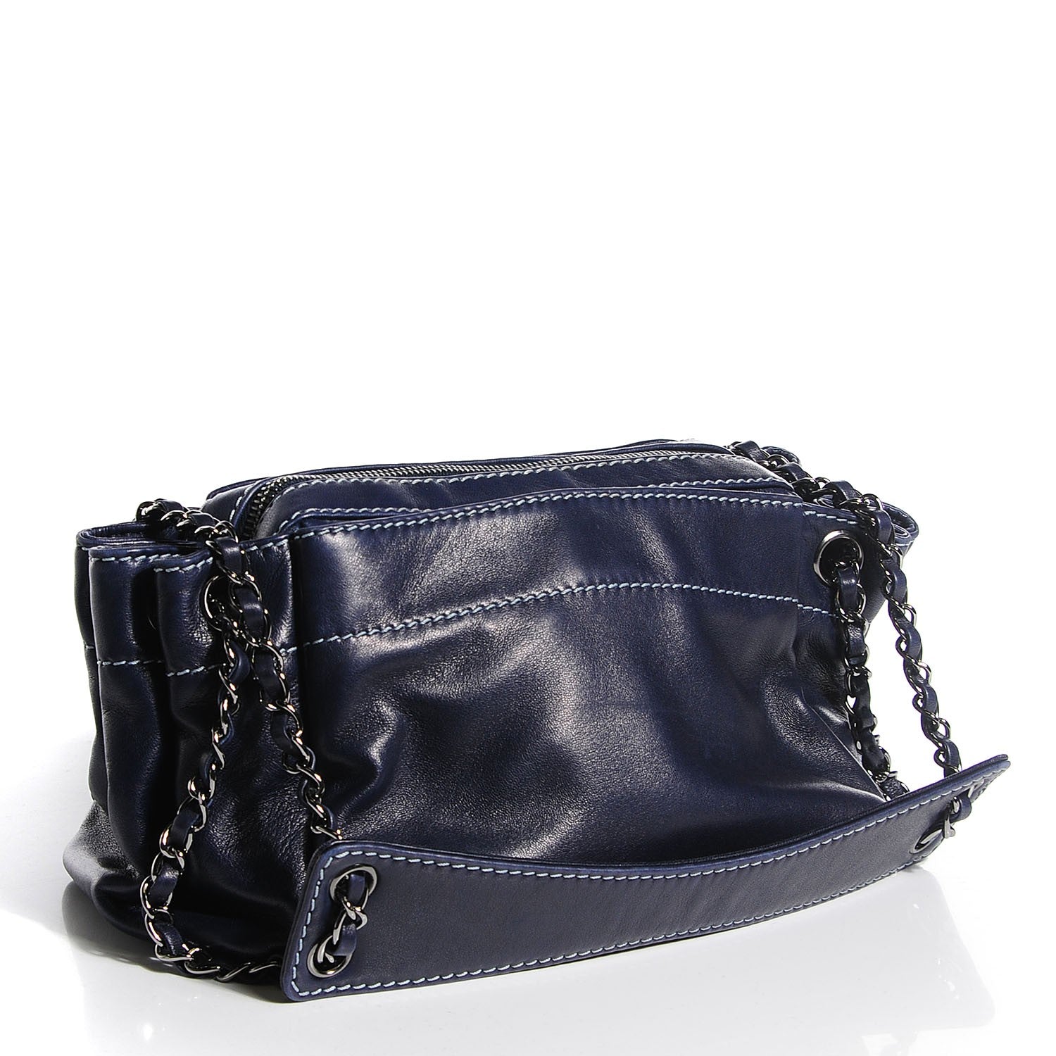 Chanel Lambskin Lax Accordion Hobo Dark Blue 3 of 7