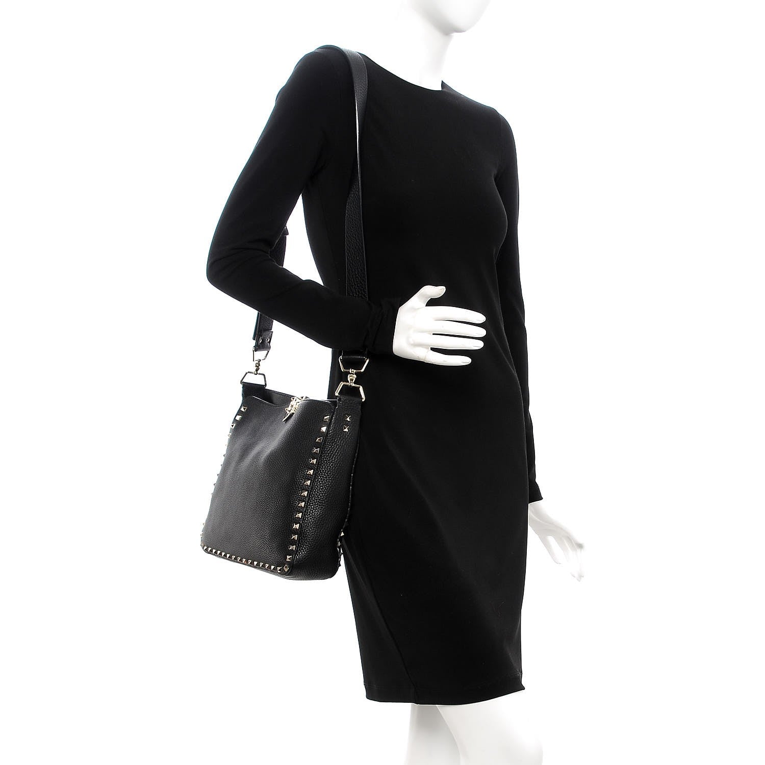 Valentino Garavani Pebbled Calfskin Small Rockstud Flip-Lock Messenger Bag Black 2 of 11