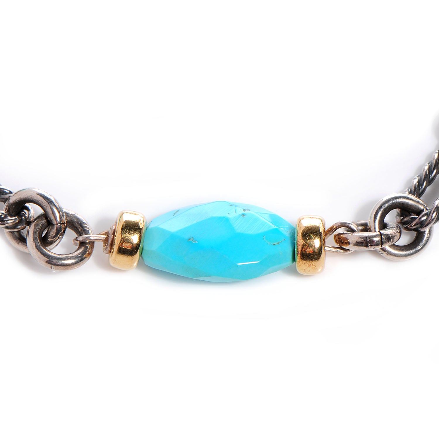 David Yurman Sterling Silver and 18k Gold Turquoise Figaro Bracelet 3 of 5