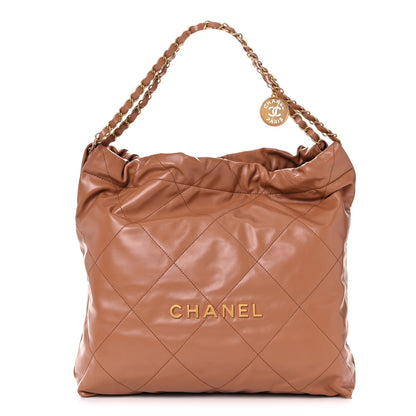Chanel Shiny Calfskin Quilted Chanel 22 Camel 3 of 10