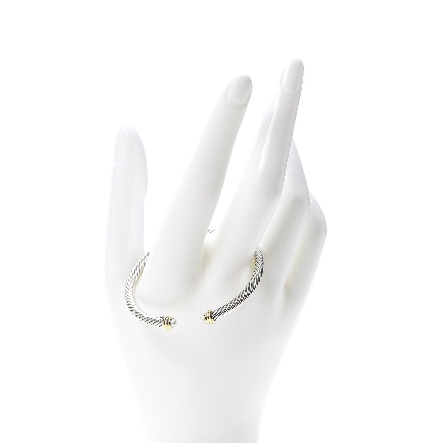 David Yurman Sterling Silver 18K Yellow Gold Pearl 4mm Cable Kids Birthstone Bracelet 2 of 4
