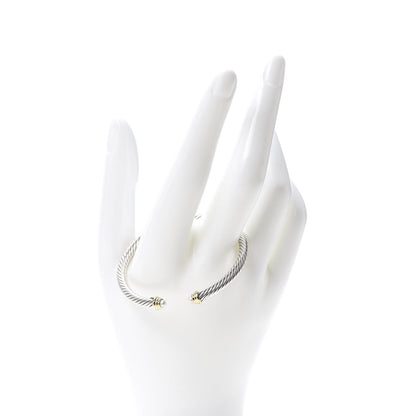 David Yurman Sterling Silver 18K Yellow Gold Pearl 4mm Cable Kids Birthstone Bracelet 2 of 4