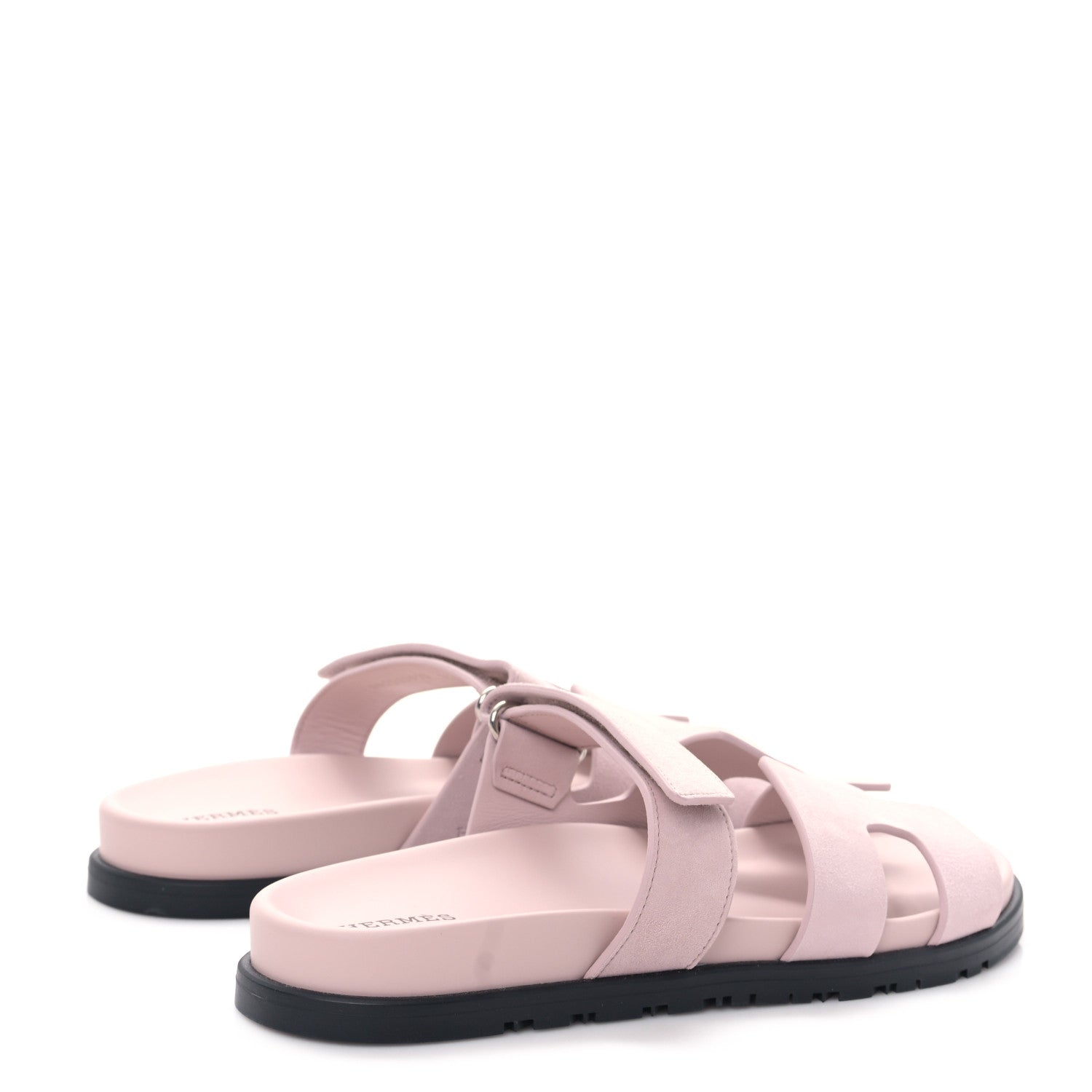 Hermes Suede Goatskin Womens Chypre Sandals 39.5 Rose Porcelaine 4 of 8
