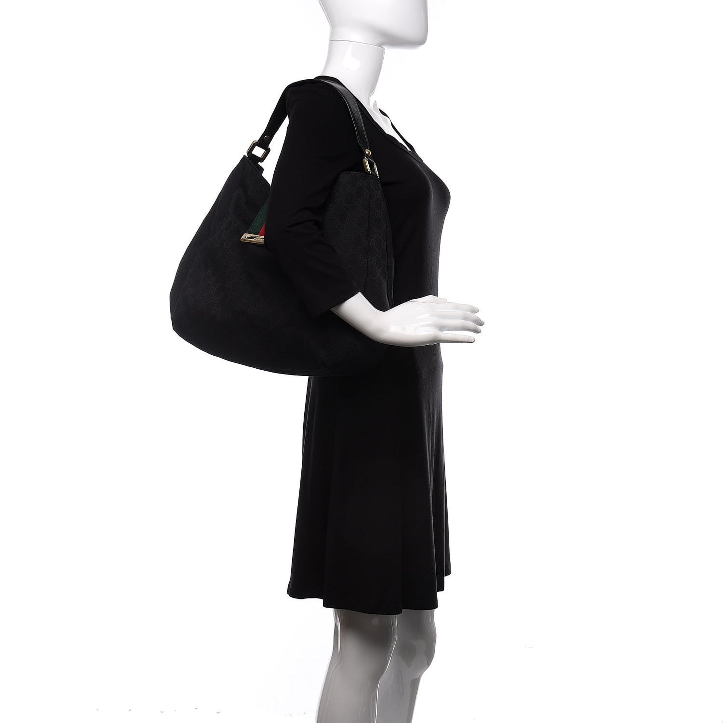 Monogram Large New Ladies Web Hobo Black