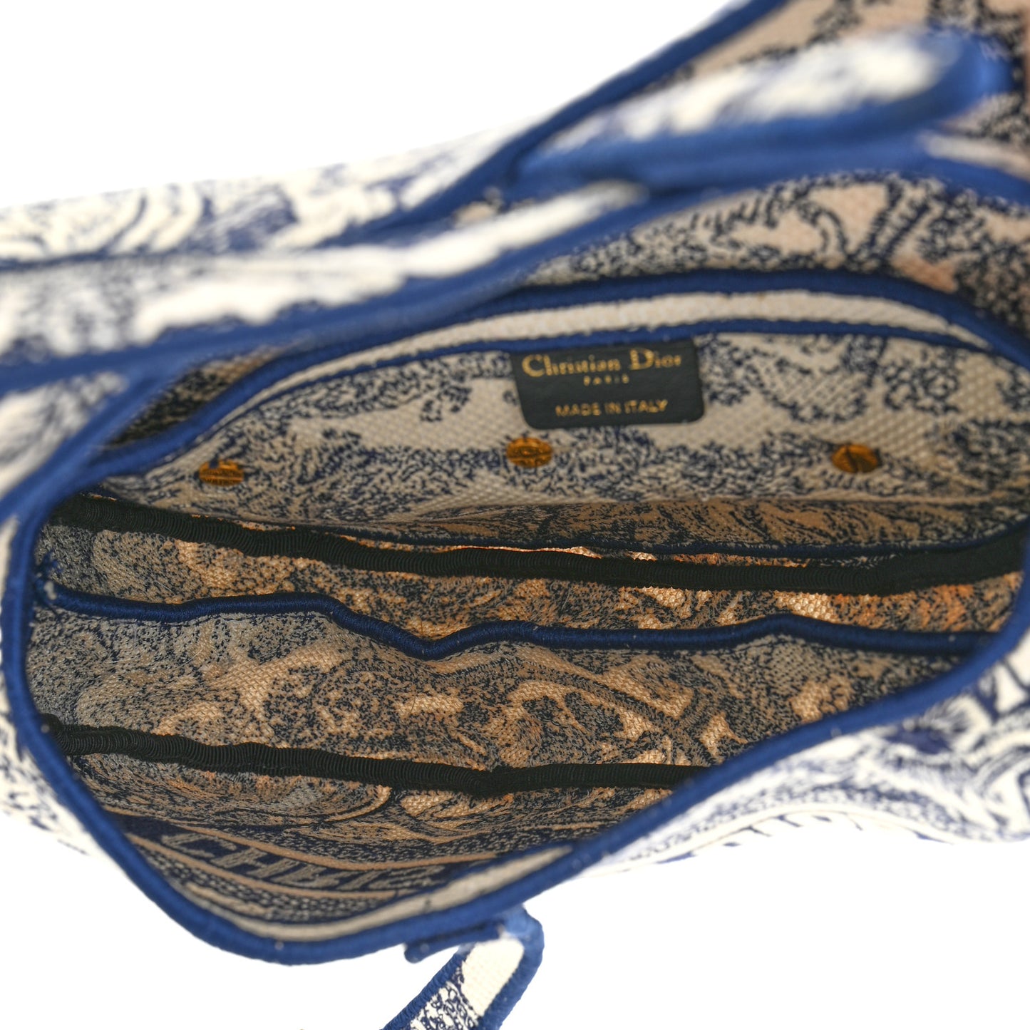 Canvas Embroidered Toile de Jouy Saddle Bag Blue
