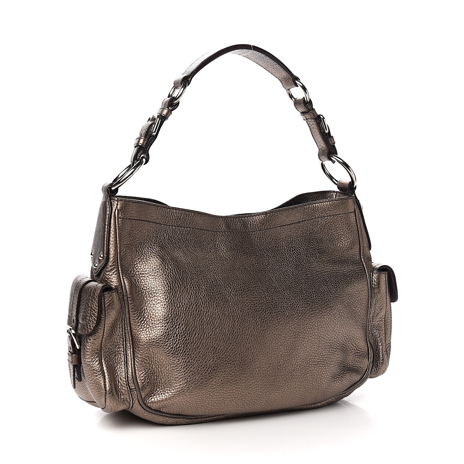 Prada Metallic Vitello Daino Side Pocket Hobo Bronze 2 of 8