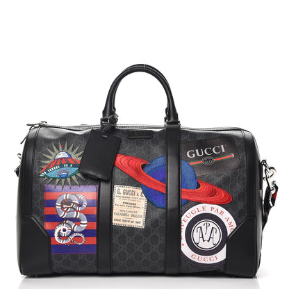 Gucci Soft GG Supreme Monogram Appia Calfskin Web Night Courrier Medium Carry On Duffle Black Grey 3 of 13