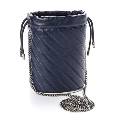 Gucci Vintage Effect Calfskin Matelasse Diagonal Mini Torchon GG Marmont 2.0 Bucket Bag Blue Agata Mystic White 3 of 11