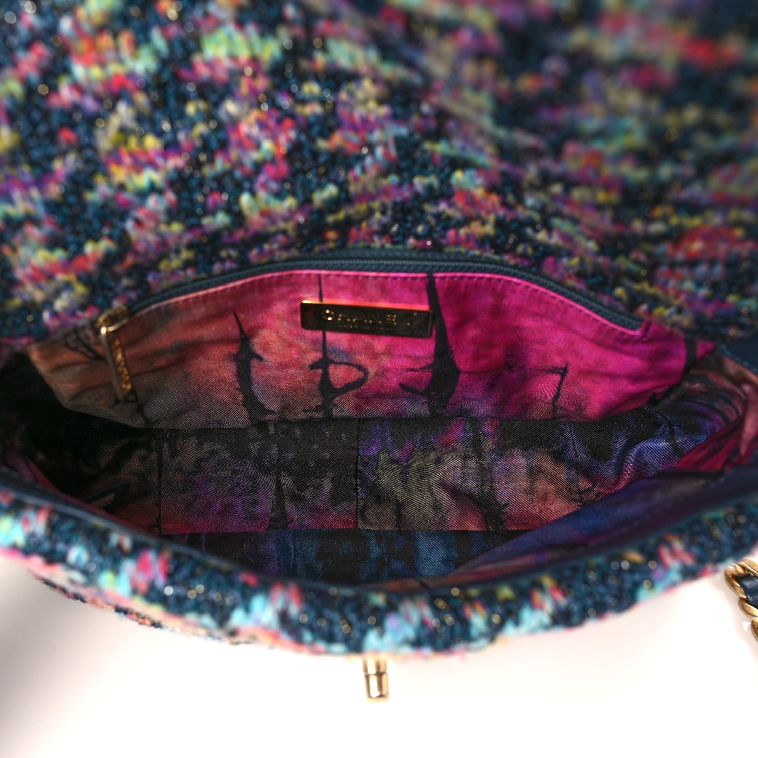 Chanel Tweed Quilted Medium Chanel 19 Flap Dark Multicolor 5 of 9