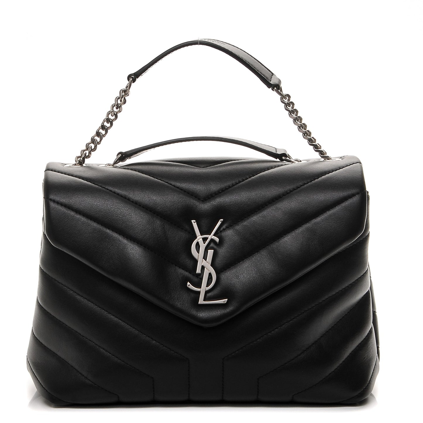 Calfskin Y Quilted Monogram Small Loulou Chain Satchel Black