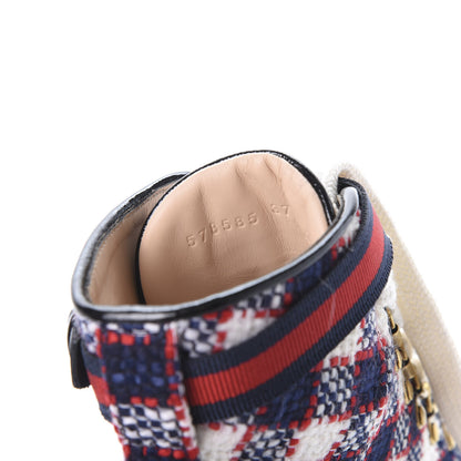 Gucci Vintage Tweed Check Lace Up Combat Ankle Boots 37.5 White Hibiscus Red Marine 8 of 9