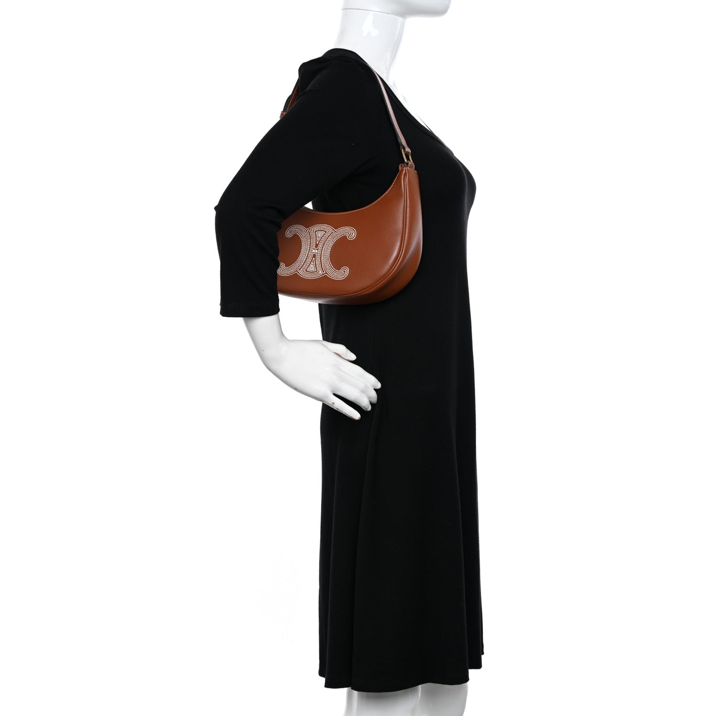 Smooth Calfskin Triomphe Embroidered Ava Shoulder Bag Tan