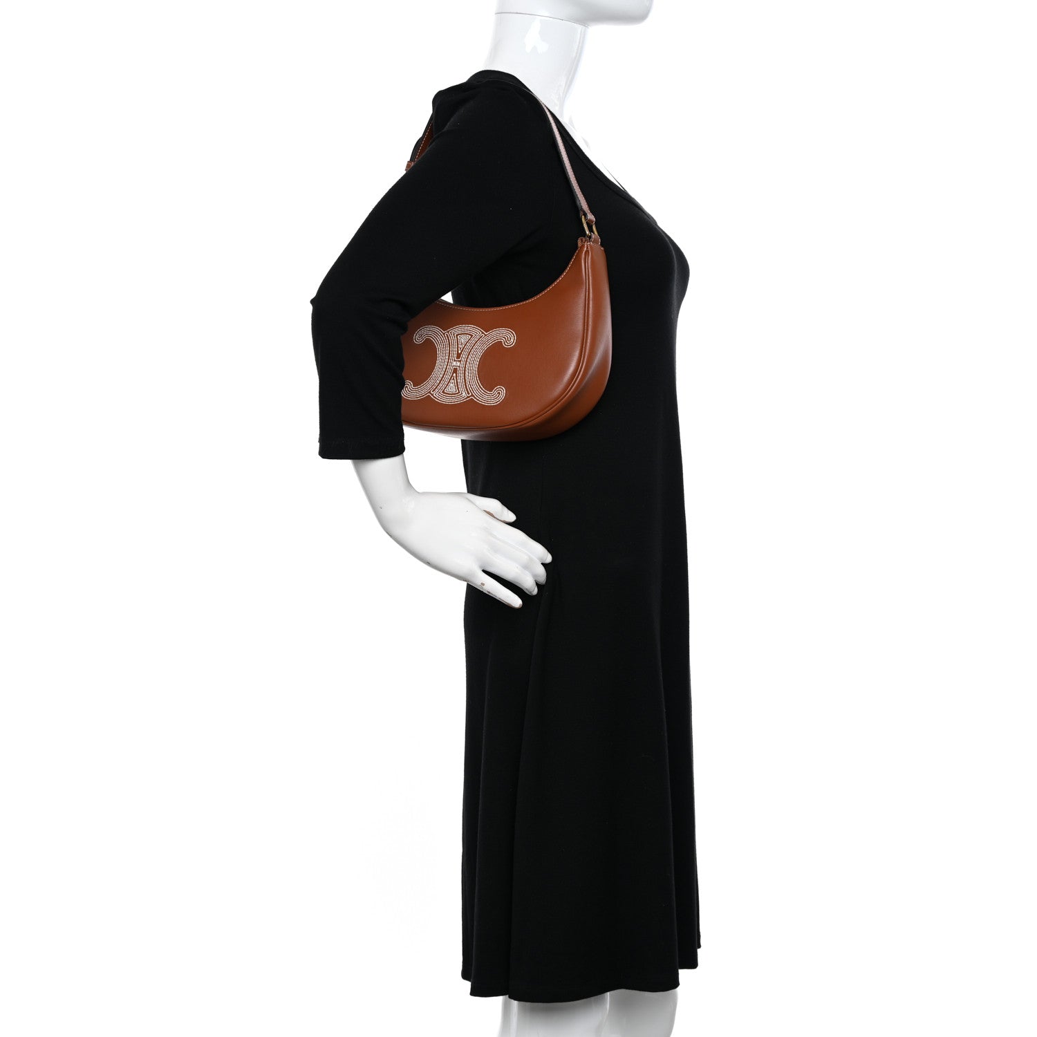 Celine Smooth Calfskin Triomphe Embroidered Ava Shoulder Bag Tan 2 of 10