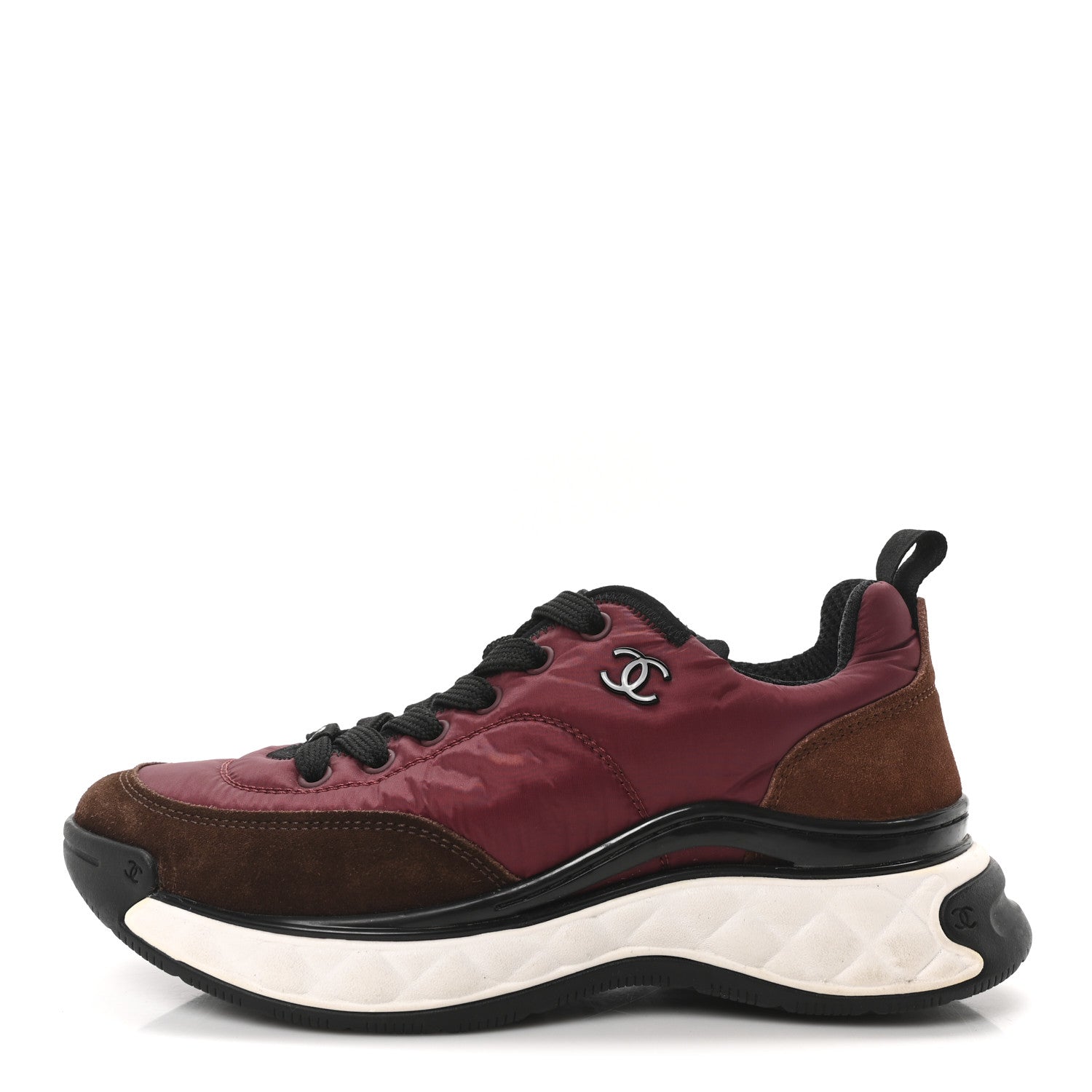 Chanel Nylon Suede Calfskin CC Sneakers 38 Burgundy Brown 1 of 9