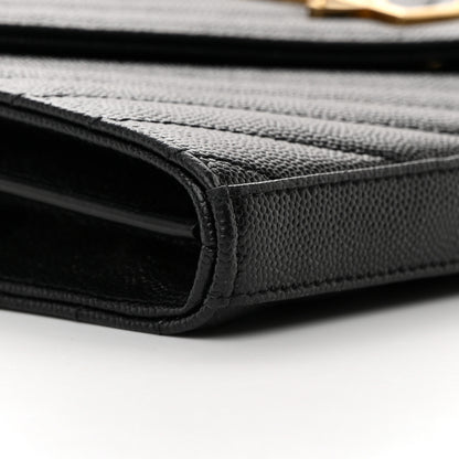Saint Laurent Grain De Poudre Matelasse Chevron Monogram Chain Wallet Black 9 of 17