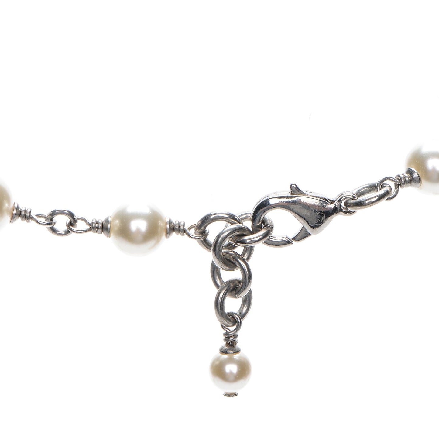 Crystal Pearl CC Long Necklace Silver