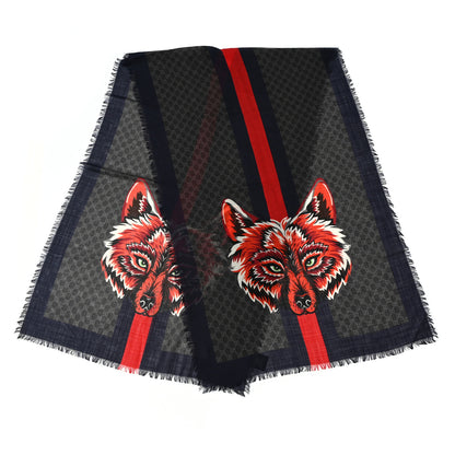 Gucci Wool Monogram Wolf Web Scarf Blue Red 2 of 5