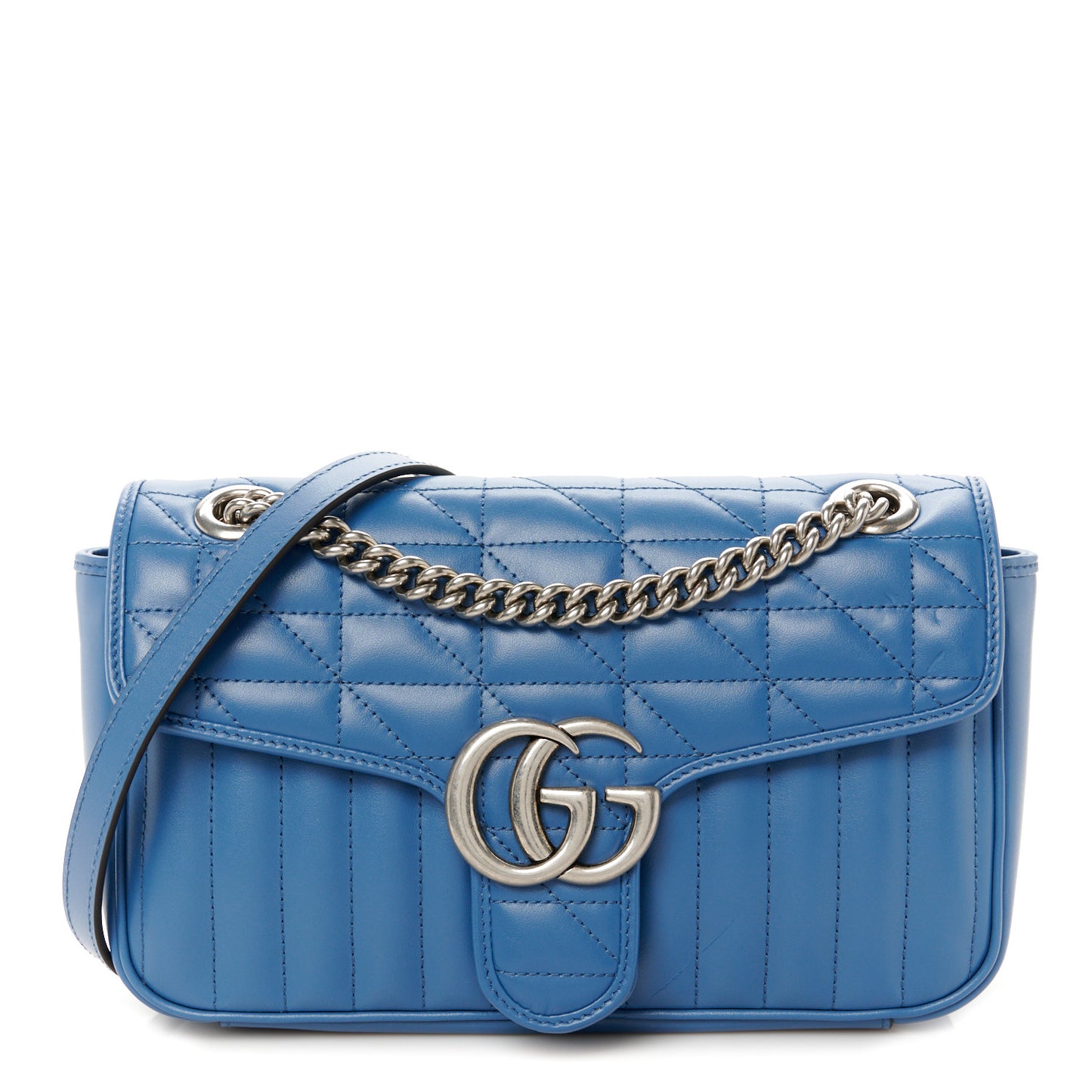 Calfskin Matelasse Aria Small GG Marmont Shoulder Bag Clear Blue