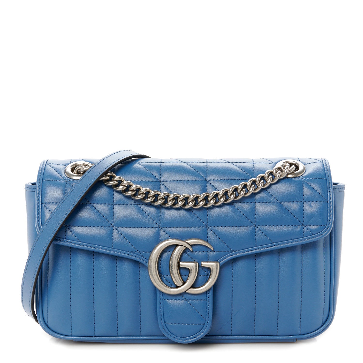 Gucci Calfskin Matelasse Aria Small GG Marmont Shoulder Bag Clear Blue 1 of 11