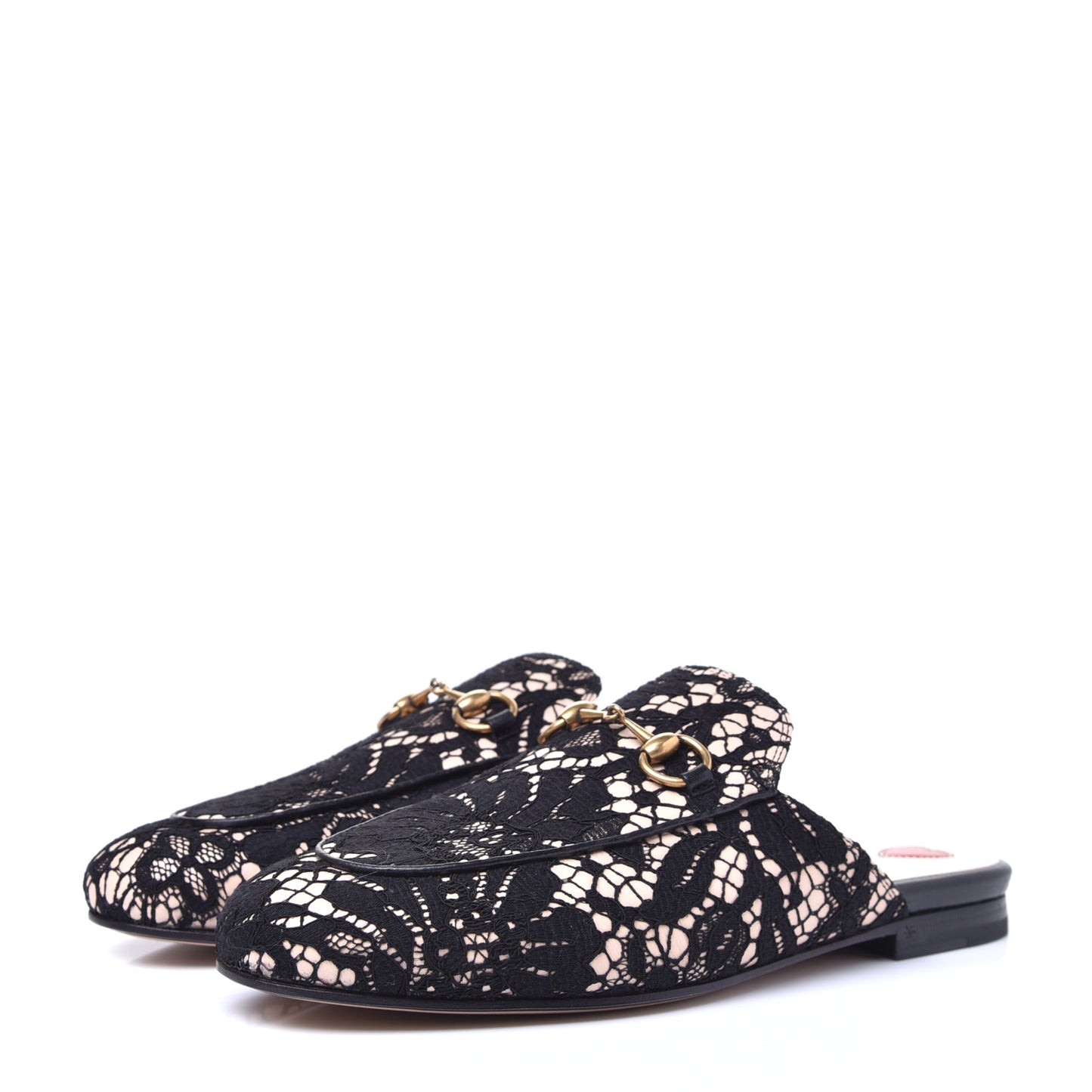 Lace Malaga Kid Womens Princetown Slippers 36.5 Black Skin Rose
