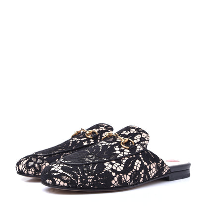 Gucci Lace Malaga Kid Womens Princetown Slippers 36.5 Black Skin Rose 2 of 9